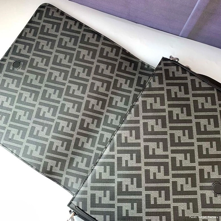 Vintage HOT Black Motif In Fendi Messenger Fabric Bag Large FF 0805